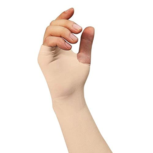 MAPPERZ Unisex Arm Sleeve Cream Color Fully Stretched Skinny Fit Sun Protection Sleeves Finger Cut Protection for Men and Women (Free Size) (Beige)