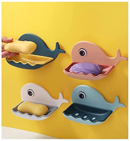 MAPPERZ Fish Shape Soap Stands for Bathroom/ Double Layers Plastic Adhesive Waterproof Wall Mounted Bar Soap Dish Holder Rack for Shower Wall, Kitchen, Bathroom (Pack of 4)