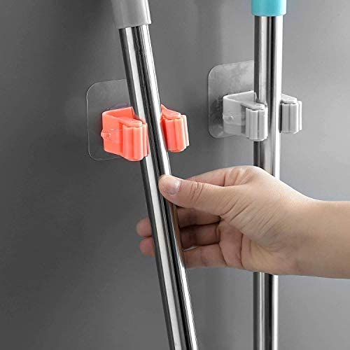 MAPPERZ Self Adhesive Holder Wall Mounted Seamless Broom Hanger Clip Storage Racks, Hanging Punch Bathroom Stickers Mop Rack Multicolour pc2