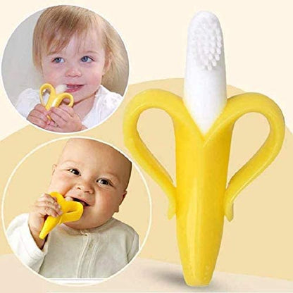 MAPPERZ Baby Banana Training Toothbrush and Teether Silicone Soft Bristle 100% Safe White and Yellow Toothbrush for Kid, 2-6 Year Kids Baby Infant Toothbrush, pack of 1