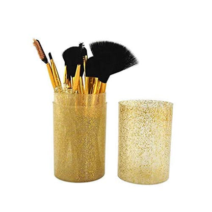 MAPPERZ 12 Pcs. Pro Makeup Shiny Brush Set For Blending Brush Face Powder Blush Concealers Eye Shadows Make Up Brushes with storage box - Shiny Rose Gold