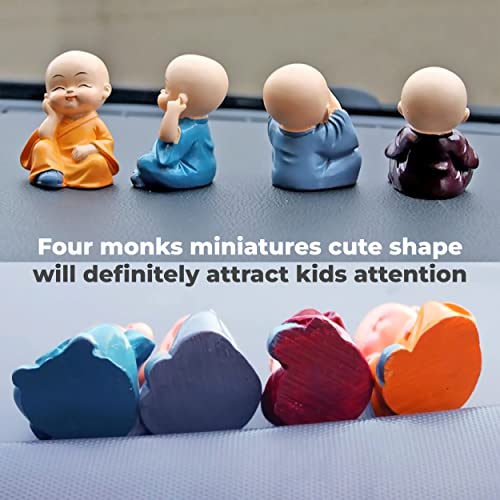 MAPPERZ Resin Buddha Monk Statues Car Dashboard Showpiece - Multicolour, Set of 4