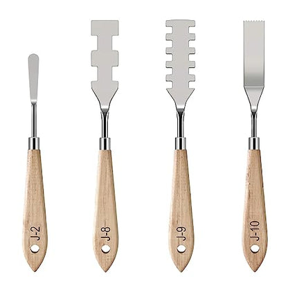 MAPPERZ Stainless Steel Artists Palette Knife Spatula Painting Mixing Scraper Thin and Flexible Art Tools for Oil Painting Acrylic Mixing, Canvas, Cake, Face Painting Knife No. J-2,8,9,10 Pack of 04