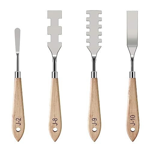 MAPPERZ Stainless Steel Artists Palette Knife Spatula Painting Mixing Scraper Thin and Flexible Art Tools for Oil Painting Acrylic Mixing, Canvas, Cake, Face Painting Knife No. J-2,8,9,10 Pack of 04