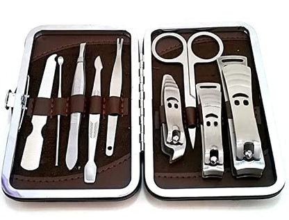 MAPPERZ Professional Manicure Kit/Stainless Steel Grooming Set With Leather Case, Personal Care Nail Clipper Kit, with Luxurious Travel Leather Case (9 In 1)