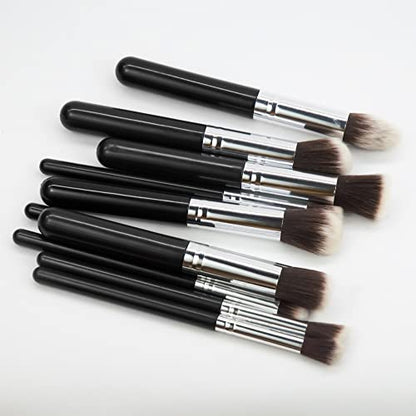 MAPPERZ Foundation Powder Blush Concealer Contour Brushes, Perfect For Liquid, Cream or Mineral Products, Premium Synthetic Bristles For Eye and Face Cosmetic, Black Color, Pack of 10