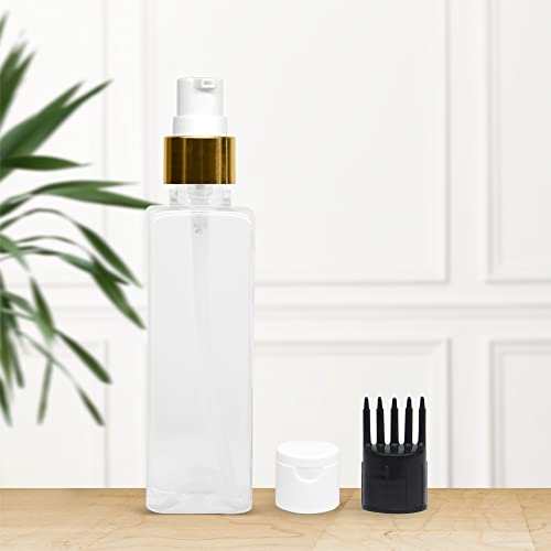 MAPPERZ 1 Rectangular Shape Bottle Durable Refillable Containers With 1 Pump Bottles Dispenser, 1 Filp Top Cap And Root Comb Applicator, For Liquids, Shampoo, Body Soap, Toner, Lotion, Cream