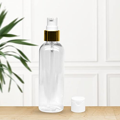 MAPPERZ Plastic Pump Bottle Dispenser, Portable Clear Cylindrical Shampoo Lotion Hand Pump Bottle, Durable Refillable Empty Containers for Massage Oil, Liquid Soap, with Flip Top Cap, 100ml, PC- 1