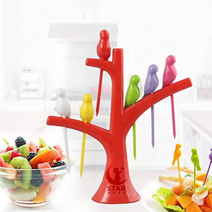 MAPPERZ Fancy Bird Fork/Attractive on Table and Ideal Fork for Eating Fruits/Tree Shape Holder Stand - Pack of 1
