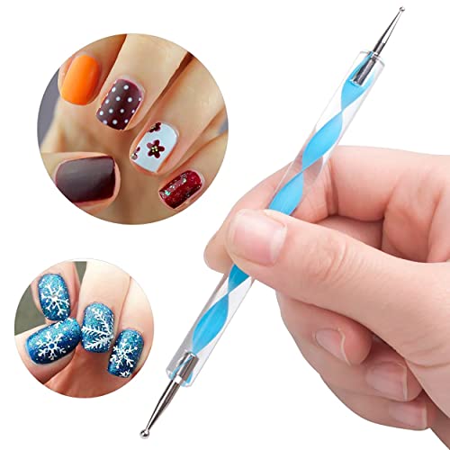 MAPPERZ 15 Pieces Nail Art Brush Set for Detailing, Striping, Blending, Nail Art, 3D-Gel Painting, 1 Set Dotting Pen For Fan and Liner, 5Pcs 2 Way Dotting Pen Tool Set Nail Art Tip, Multicolor