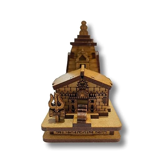 MAPPERZ Wooden Kedarnath Temple Souvenir Decorative Showpiece Car Deshboard MDF Pine Wood Kedarnath ji Hand Crafted Wooden Kedarnath Dham (Beige, Set of 1)