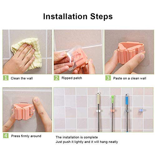MAPPERZ Self Adhesive Holder Wall Mounted Seamless Broom Hanger Clip Storage Racks, Hanging Punch Bathroom Stickers Mop Rack Multicolour pc2