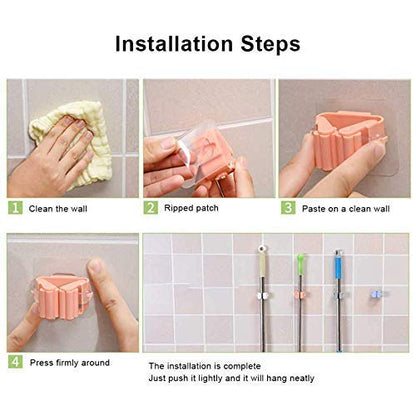 MAPPERZ Self Adhesive Holder Wall Mounted Seamless Broom Hanger Clip Storage Racks, Hanging Punch Bathroom Stickers Mop Rack Multicolour pc2