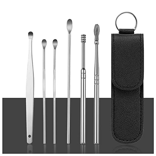 MAPPERZ 6 Pcs Earwax Removal Kit, Ear Cleansing Tool Set, Ear Curette Ear Wax Remover Tool, Small Size Stainless Steel Ear Cleaner with Storage Pouch, Easy to Use, Painless Ear Pick, Pack Of 6