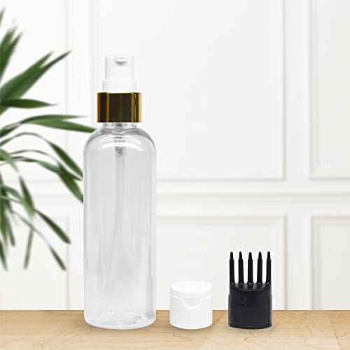 MAPPERZ 1 Cylindrical Shape Bottle Durable Refillable Containers With 1 Pump Bottles Dispenser, 1 Filp Top Cap And Root Comb Applicator, For Liquids, Shampoo, Body Soap, Toner, Lotion, Cream