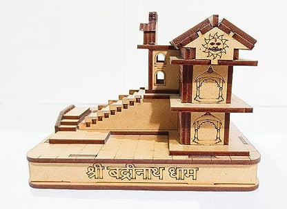 MAPPERZ Wood 3D Badrinath Temple The Place of Peace in Wood Miniature Small | Hand Crafted Wooden Shri Badrinath Temple for Gifting, ShowPiece, Temple, Car Dashboard (Beige)