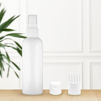 MAPPERZ 1 Cylindrical Shape Bottle Durable Refillable Containers With 1 Spray Atomizer, 1 Root Comb Applicator And Filp Top Cap, Perfume, Liquids, Shampoo, Body Soap, Lotion, Cream, White