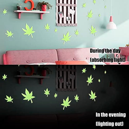 MAPPERZ Luminous Fluorescent Glowing Night Sky Wall Leaf Shape Sticker Radium Glow, Green Color, Pack of 10