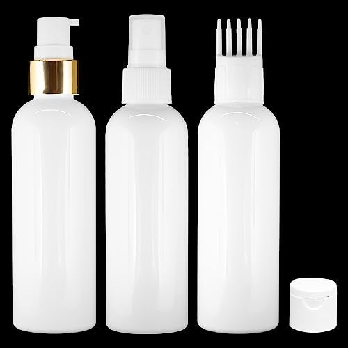 MAPPERZ 3 Cylindrical Shape Bottle Durable Refillable Containers With 1 Pump Bottles Dispenser, 1 Spray Atomizer, 1 Root Comb Applicator And Filp Top Cap Perfume, Liquids, Shampoo, Body Soap,White