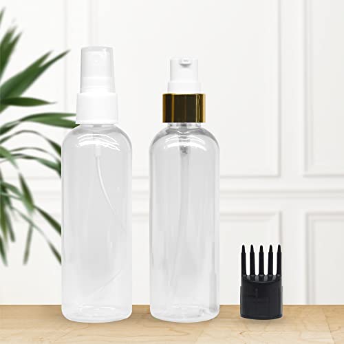 MAPPERZ 2 Cylindrical Shape Bottle Durable Refillable Containers With 1 Pump Bottles Dispenser, 1 Spray Atomizer And Root Comb Applicator, For Perfume, Liquids, Shampoo, Body Soap, Lotion, Cream