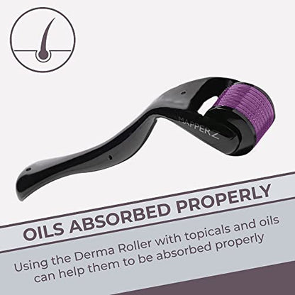 MAPPERZ derma roller 0.5mm for hair regrowth | needle roller for hair growth with 540 Titanium micro needles for Scalp, Face and Beard | Treats Acne, Scar, Skin Ageing, Stretchmarks | for men/women
