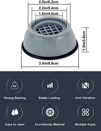 MAPPERZ Washer Dryer Anti Vibration Pads with Suction Cup Feet, Fridge Washing Machine Leveling Support Feet Anti Walk Pads Shock Absorber Noise Cancelling Furniture Lifting Base (4 Piece)(Round, Grey, Big Size)