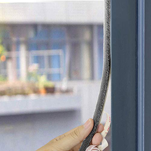 MAPPERZ Weather Stripping Brush Seal Tape for Sliding Windows & Doors Frame Side, Self Adhesive Door Brush Seal Strip for Soundproofing, Windproof, Dustproof, Stronger Stickiness, 10 Meter Long, Gray