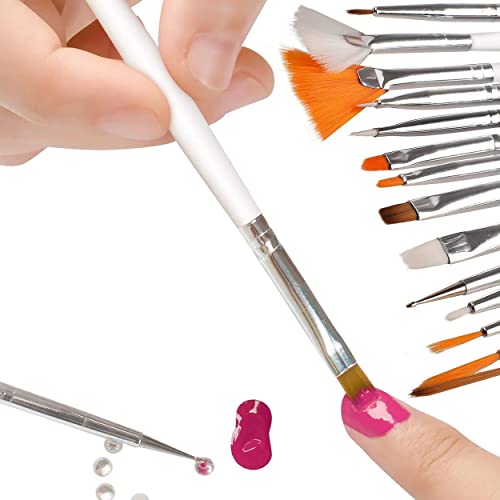 MAPPERZ 15 Pieces Nail Art Brush Set for Detailing, Striping, Blending, 10 Rolls Self Adhesive Nail Striping Tape Line, 5 pc 2 Way Dotting Pen Tool For Nail Art, 1 Nail Art Clear Silicone Stamper