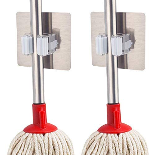 MAPPERZ Self Adhesive Holder Wall Mounted Seamless Broom Hanger Clip Storage Racks, Hanging Punch Bathroom Stickers Mop Rack Multicolour pc2