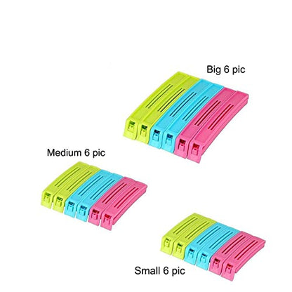 MAPPERZ Food Snack Manual Vacuum Plastic Bag/Pouch Clip Sealer Plastic Snack Seal Sealing Bag/Packet Sealer Clamps (Set of 18, Multi-Color) (Multicolor)