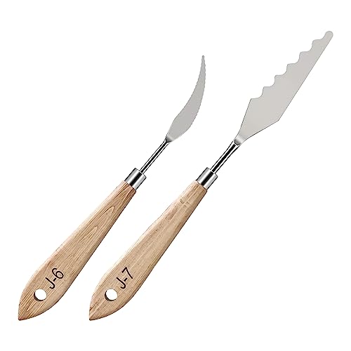 MAPPERZ Stainless Steel Artists Palette Knife Spatula Painting Mixing Scraper Thin and Flexible Art Tools for Oil Painting Acrylic Mixing, Canvas, Cake Icing, Face Painting Knife No. J-6,7 Pack of 02