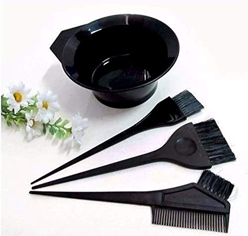MAPPERZ Hair Colour Bowl with Dye Brush Hair 3 Dye Brush and Mixing Bowl (Black) - 4 PC