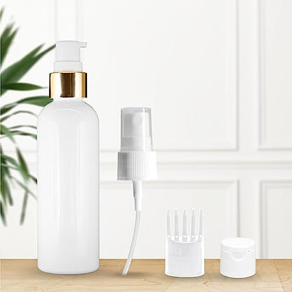MAPPERZ 1 Cylindrical Shape Bottle Durable Refillable Containers With 1 Pump Bottles Dispenser, 1 Spray Atomizer, 1 Filp Top Cap And Root Comb Applicator Perfume Liquids Shampoo Lotion Cream,White