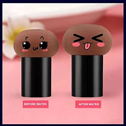 Mapperz Powder Puff Cosmetic Sponges Mushroom Makeup Brushes Blender Sponge Face Brush Makeup Puff with Handle Case for Dry Wet Use Liquid, Creams, and Powders (Multi Colour)