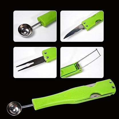 MAPPERZ Watermelon Slicer Cutter Knife with Melon Baller Scoop Set, Fruit Scooper Seed Remover Watermelon Knife for Ice Cream Melon, Dig Pulp Separator Fruit Slice, Random Color, 1 Set