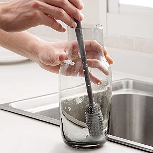Long Bottle Cleaning Brush for Washing Water Bottle, Narrow Neck Containers, Hydro Flask, Vacuum Sports Bottle, Vase and Glassware - 33 cm, Grey