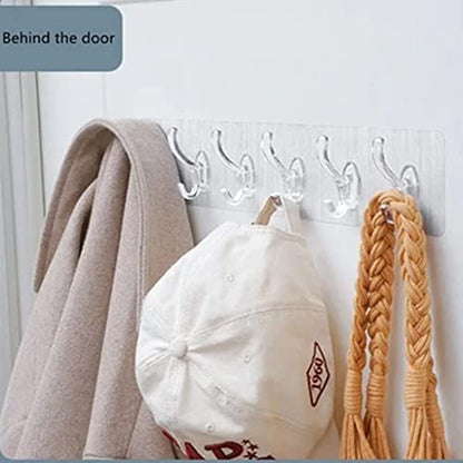MAPPERZ 6 in 1 Self Adhesive Heavy Duty Wall Hook/ No Drilling for Bathroom Shower Kitchen Installation Hanging, Waterproof Transparent Hook