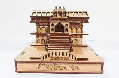 MAPPERZ Wood 3D Badrinath Temple The Place of Peace in Wood Miniature Small | Hand Crafted Wooden Shri Badrinath Temple for Gifting, ShowPiece, Temple, Car Dashboard (Beige)