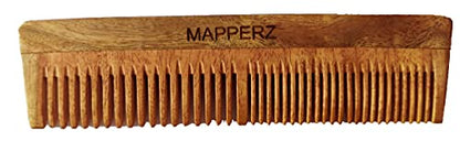 Mapperz Organic Pure Neem Wood Comb for Women & Men | Hair Growth | Anti-Bacterial, Dandruff Remover & Hair Styling Comb | Handcrafted (Regular)