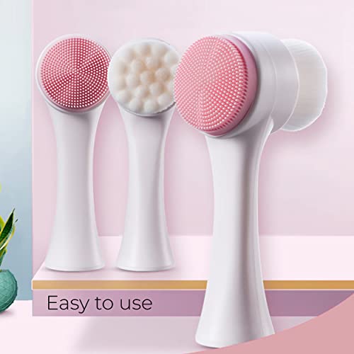 MAPPERZ Manual Facial Cleansing Brush, 2-in-1 Skin Care face Brush, Silicone Facial Scrubber Manual Dual Face Wash Brush for Deep Pore Exfoliation Massaging, Random Color, Pack Of 1