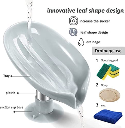 MAPPERZ Leaf-Shape Self Draining Soap Dish Holder/ Easy Clean Bar Soap Holder with Suction Cup Soap Dish Suitable for Shower/ Bathroom/ Kitchen Sink - Multicolor