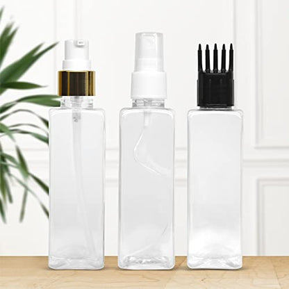 MAPPERZ 3 Rectangular Shape Bottle Durable Refillable Containers With 1 Pump Bottles Dispenser, 1 Spray Atomizer And Root Comb Applicator, For Perfume, Liquids, Shampoo, Body Soap, Lotion, Cream