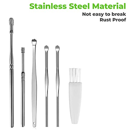 MAPPERZ ear cleaning tool / ear wax cleaner / earwax cleaning tools / ear cleaning kit / 6 Piece Ear Cleaner Tool / Stainless Steel Earwax Remover Kit/ Ear Curette Safety Cleaner with Brush and Storage Box - Set of 6 (Silver)