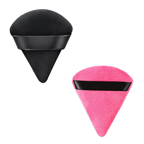 MAPPERZ Powder Puff Face Soft Triangle Makeup Puff for Loose Powder Body Powder, Wedge Shape Velour Cosmetic Sponge for Contouring, Under Eyes and Corners, 1 Small & 1 Medium Size, Pack Of 2