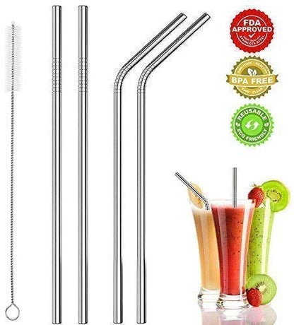 MAPPERZ Eco Friendly Food Grade Reusable Stainless Steel Metal Long Drinking Straws, Fits Simple Modern Tumbler, Dishwasher Safe, Straw-Pipe Cleaner Long Brush(4 Bend Straw, 1 Cleaning Brush)