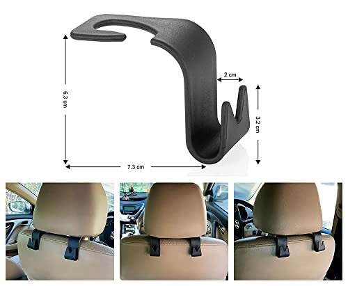 MAPPERZ Car Backseat Headrest Hooks Universal Durable Organizer Space Saver for Handbag, Wallets, Grocery Bags (Black, Pack of 4)