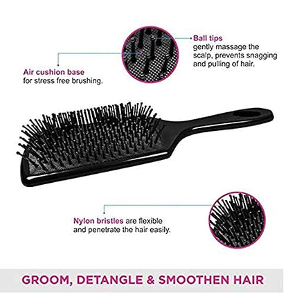 MAPPERZ Paddle Hair Brush with Ball Tip Bristles For Grooming, Straightening, Smoothing Hair, Large Square Air Cushion Detangle Paddle Brush, for Men and Women