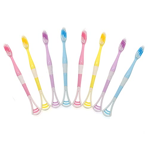 MAPPERZ 2 in 1 Soft Bristle Toothbrush and Tongue Cleaner with Storage Box for Travelling Reusable Toothbrush and Tongue Cleaner Set (8 pcs, Multicolor)