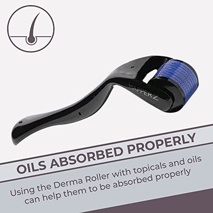MAPPERZ derma roller 0.5mm for hair regrowth | needle roller for hair growth with 540 Titanium micro needles for Scalp, Face and Beard | Treats Acne, Scar, Skin Ageing, Stretchmarks for men/women-PC1