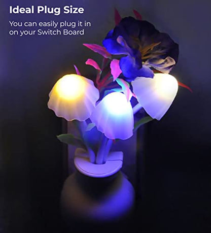 MAPPERZ Flowers LED Night Lamp with White Pot Romantic Night Lamp with Power Saving Sensors for Home Decoration-